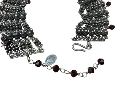 Lot 33 - Yvone Christa silver and garnet chocker necklace with filigree decoration and faceted garnet bead drops