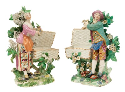 Lot 221 - Pair of Chelsea sweetmeat figures, circa 1765