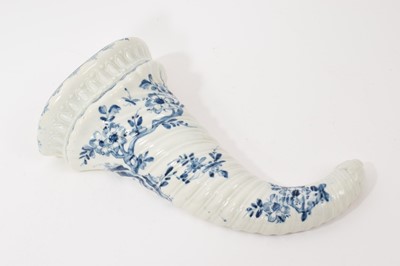 Lot 187 - Worcester blue and white cornucopia wall pocket, circa 1755