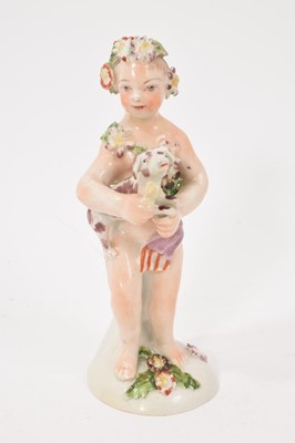 Lot 199 - Bow figure of a putto holding a dog, circa 1760