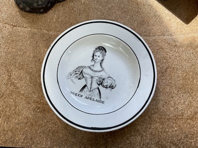 Lot 652 - Unusual childs pearlware commemorative plate, printed with Queen Adelaide, circa 1835