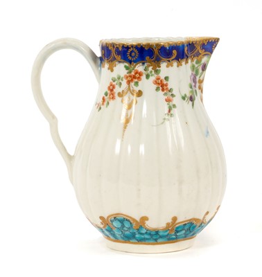 Lot 193 - Worcester fluted milk jug, circa 1780. A service in this pattern was presented to Queen Elizabeth II on the occasion of her marriage, by the people of Cheltenham in 1947