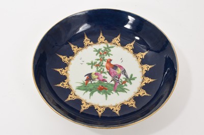 Lot 188 - Worcester blue ground saucer dish, painted with exotic birds, circa 1770