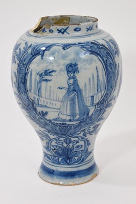 Lot 197 - 18th century Dutch Delft vase, painted with a lady in a garden