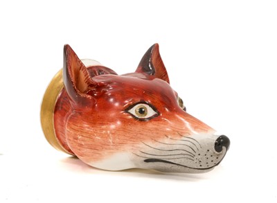 Lot 1133 - Staffordshire porcelain fox mask stirrup cup, circa 1820