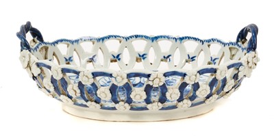 Lot 194 - Worcester pierced oval Kangxi Lotus pattern basket, circa 1770