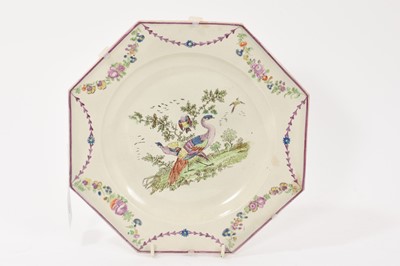 Lot 167 - Pearlware octagonal plate, printed and painted with birds, circa 1790-1800