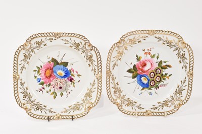 Lot 219 - Pair of Chamberlain’s Worcester flower painted square plates, circa 1820
