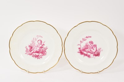 Lot 225 - Pair of Minton plates, decorated in puce with cherubs, circa 1860-80