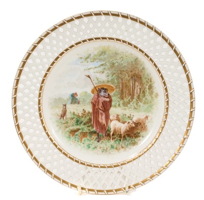 Lot 215 - Minton pierced plate, painted by Edouard Rischgitz, circa 1870. This plate is illustrated by Paul Atterbury, The Dictionary of Minton, page 301, colour plate 57