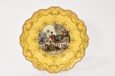 Lot 177 - Royal Worcester yellow ground hunting scene plate