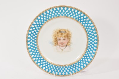 Lot 216 - Minton pierced plate, painted with a young girl, circa 1871-4