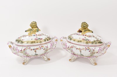 Lot 222 - Pair of Continental porcelain large tureens and covers, pseudo Derby marks