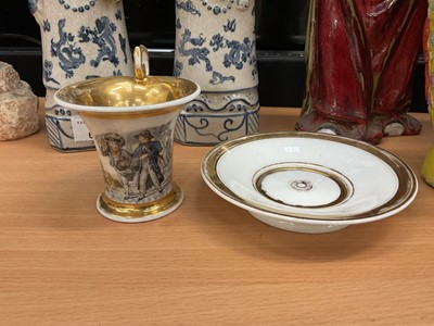 Lot 5080 - Paris porcelain cabinet cup and saucer, painted with Dickensian scenes, circa 1850-60