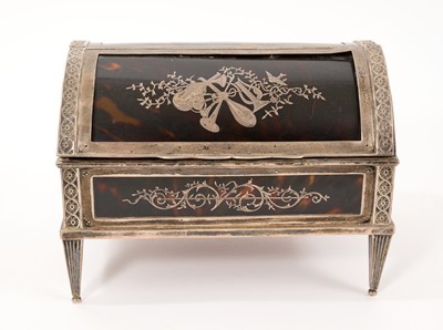 Lot 438 - Silver mounted tortoiseshell jewel box in he form of a cylinder desk