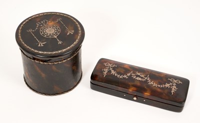 Lot 440 - Pair of silver mounted tortoiseshell round jewellery boxes