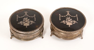 Lot 441 - Silver mounted tortoiseshell round box and cover, and a similar rectangular box