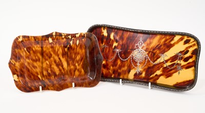 Lot 443 - Silver mounted tortoiseshell dressing table tray, and a similar tortoiseshell tray