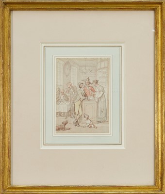 Lot 1213 - Thomas Rowlandson (1756-1827) pencil, ink and watercolour - A Coffee House, 16.5cm x 11.5cm, in glazed gilt frame