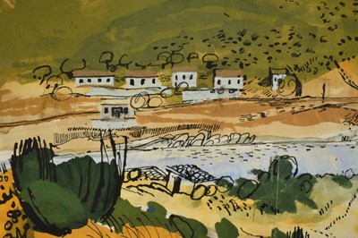 Lot 156 - English School, late 20th century mixed media - Yellow landscape, signed Moore, 43cm x 55cm, in glazed frame