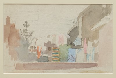 Lot 1087 - *Mary Potter (1900-1981) pencil and watercolour - Washing Line II, 16cm x 24cm, in glazed frame