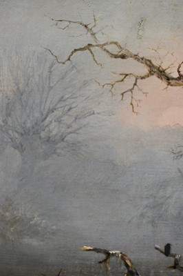 Lot 1183 - Henry Bright (1810-1873) oil on canvas - Snow Covered River Landscape, indistinctly signed, 18cm x 25.5cm in gilt frame