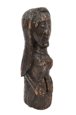 Lot 1115 - Antique carved oak caryatid figure of a stylised mermaid