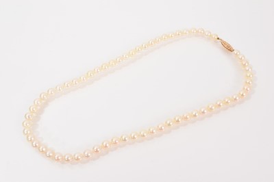 Lot 675 - Cultured pearl single string necklace with gold clasp