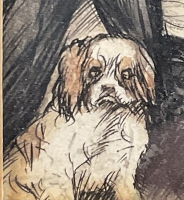 Lot 128 - Carton Moore-Park (1877-1956) watercolour and ink, Lady playing harp, 16.5cm x 11cm, Signed , in glazed frame