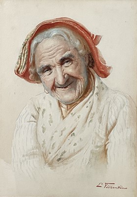Lot 44 - Antonio Enrico Fiorentino (1894-1962) watercolour, laughing woman, 33cm x 23cm, in glazed gilt frame