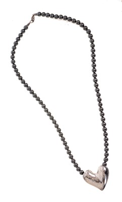 Lot 676 - Georg Jensen haematite bead and silver heart shaped pendant necklace, no. 247B (London 2002) boxed