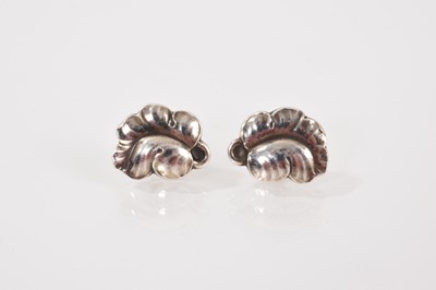 Lot 677 - Pair of Georg Jensen silver leaf shaped earrings with post and butterfly fittings, no. 50B, 15mm