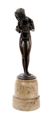 Lot 1033 - Adolf Daumiller (1876-1962) bronze sculpture, Girl with a Frog, on marble base