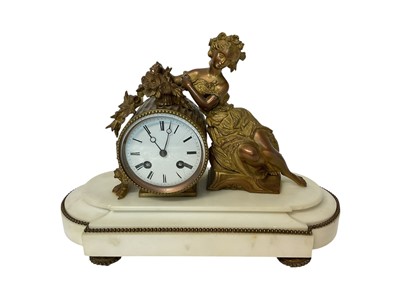 Lot 825 - 19th century French gilt bronze and white marble mantel clock with female figure mount