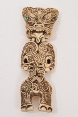 Lot 1035 - Māori carved bone Tiki figure