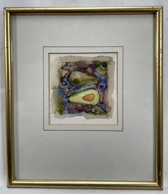 Lot 129 - Shirley Trevena watercolour - 'Alligator Pear' 11.5cm x 11cm, signed, in glazed frame