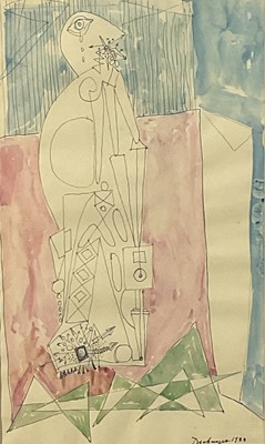 Lot 40 - Hugo 'Puck' Dachinger (1908-1995) watercolour and ink - abstract interior, signed and dated 1938, 31.5cm x 19cm