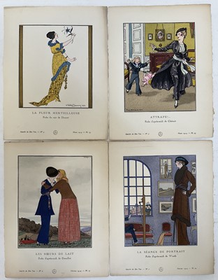 Lot 254 - Gazette du BonTon, four Pochoir plates by Bernard Boutet de Monvel, André Edouard Marty, Pierre Brissaud and H. Robert Dammy. 24cm x 19cm, unframed.