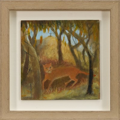 Lot 1160 - *Tessa Newcomb (b.1955) oil on board - 'Worshiped Cat', initialled and dated '18, signed verso, 15cm square