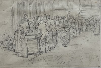Lot 1261 - George Soper (1870-1942) pencil sketch - 'Market Day', 17cm x 25cm, in glazed frame