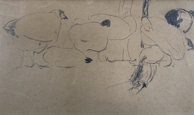 Lot 1154 - Harry Becker (1865-1928) pencil sketch - Chickens, 13cm x 21cm, in glazed frame.