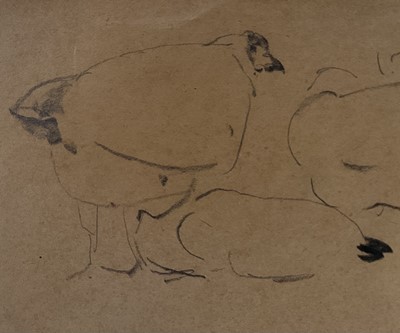 Lot 1154 - Harry Becker (1865-1928) pencil sketch - Chickens, 13cm x 21cm, in glazed frame.