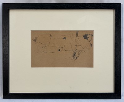 Lot 1154 - Harry Becker (1865-1928) pencil sketch - Chickens, 13cm x 21cm, in glazed frame.