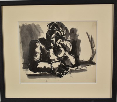 Lot 1426 - *Josef Herman (1911-2000) ink and wash - Pipe Smoker, 18cm x 22cm, in glazed frame