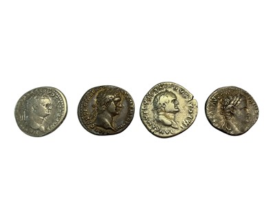 Lot 403 - Ancient - Roman 1st century AD mixed silver Denarius to include Tiberius Vespasian, Titus & Domitian (N.B. Mixed grades) F-VF (4 coins)