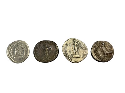 Lot 403 - Ancient - Roman 1st century AD mixed silver Denarius to include Tiberius Vespasian, Titus & Domitian (N.B. Mixed grades) F-VF (4 coins)