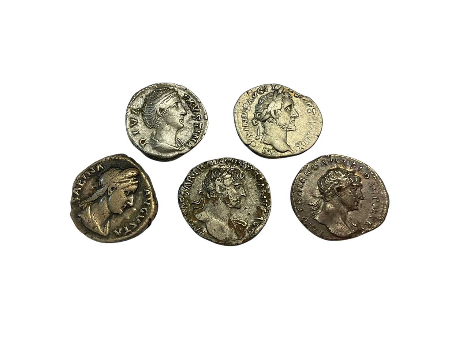 Lot 404 - Ancient - Roman 2nd century AD mixed silver Denarius to include Trajan, Hadrian, Sabina, Antoninus Pius & Faustina Senior (N.B. Mixed grades) AF-GVF (5 coins)