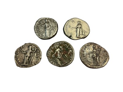 Lot 404 - Ancient - Roman 2nd century AD mixed silver Denarius to include Trajan, Hadrian, Sabina, Antoninus Pius & Faustina Senior (N.B. Mixed grades) AF-GVF (5 coins)