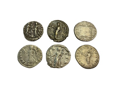 Lot 405 - Ancient - Roman 2nd century AD mixed silver Denarius to include Marcus Aurelius, Faustina Junior, Lucius Verus, Lucilla, Commodus & Crispina (N.B. Mixed grades) GF-VF) (6 coins)