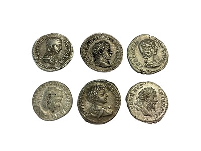 Lot 406 - Ancient - Roman early 3rd century AD mixed silver Denarius to include Septimus Severus, Jula Domna, Caracalla, Plautilla, Geta & Elagabalus (N.B. Mixed grades) VF-EF (6 coins)